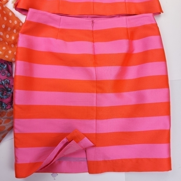 Tanner Doncaster Orange Pink Stripe Collaboration Skirt Suit Set Sz 14 - Picture 15 of 16